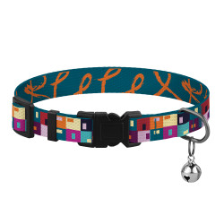 Нашийник для Котів BronzeDog Urban Art Нейлоновий з Пластиковою Пряжкою та Дзвіночком Печворк