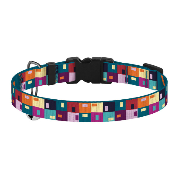 Нашийник для Котів BronzeDog Urban Art Нейлоновий з Пластиковою Пряжкою та Дзвіночком Печворк