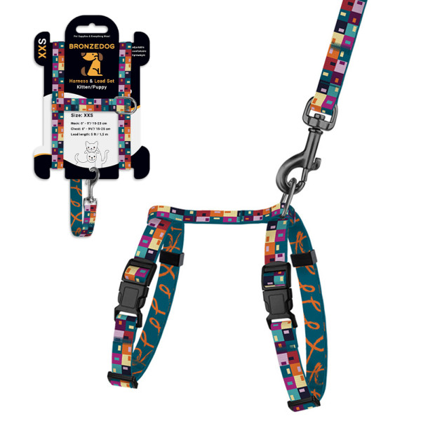 Шлея з Поводком для Котів та Дрібних Собак BronzeDog Urban Art Печворк