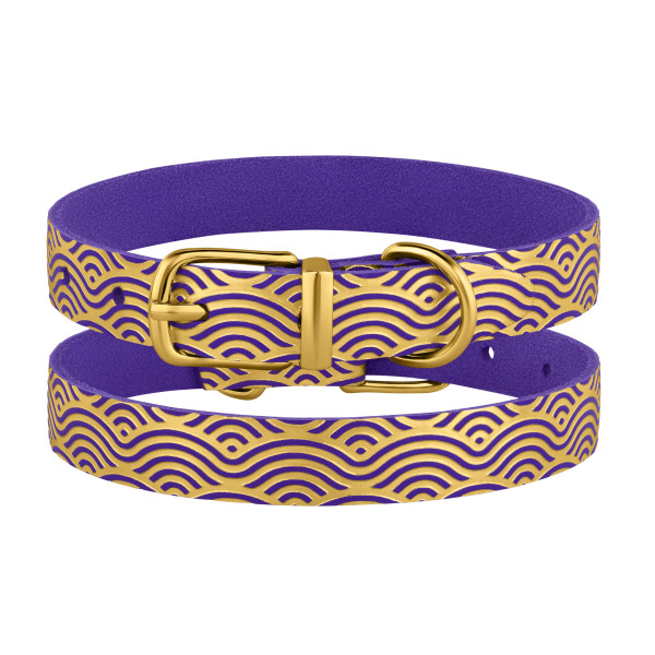 Нашийник для собак шкіряний Classic одинарний з золотим тисненням Хвиля Фіолетовий