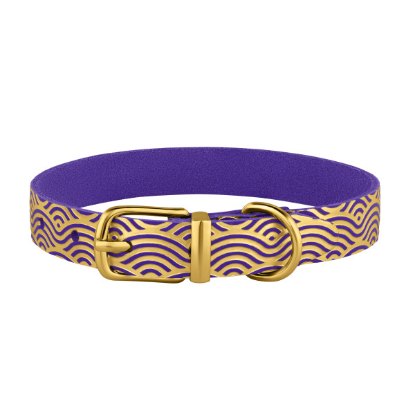 Нашийник для собак шкіряний Classic одинарний з золотим тисненням Хвиля Фіолетовий