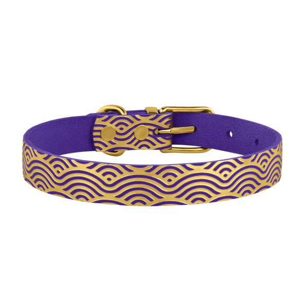 Нашийник для собак шкіряний Classic одинарний з золотим тисненням Хвиля Фіолетовий