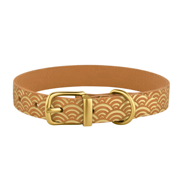 Нашийник для Собак шкіряний Classic одинарний з золотим тисненням Море Гірчиця