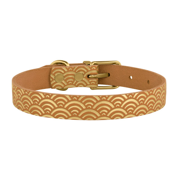 Нашийник для Собак шкіряний Classic одинарний з золотим тисненням Море Гірчиця