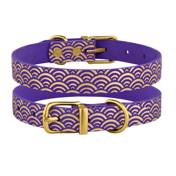 Нашийник для Собак шкіряний Classic одинарний з золотим тисненням Море Фіолетовий