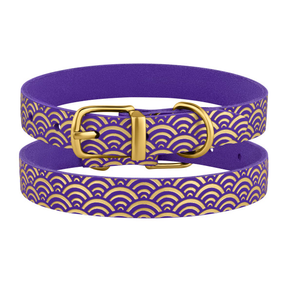 Нашийник для Собак шкіряний Classic одинарний з золотим тисненням Море Фіолетовий