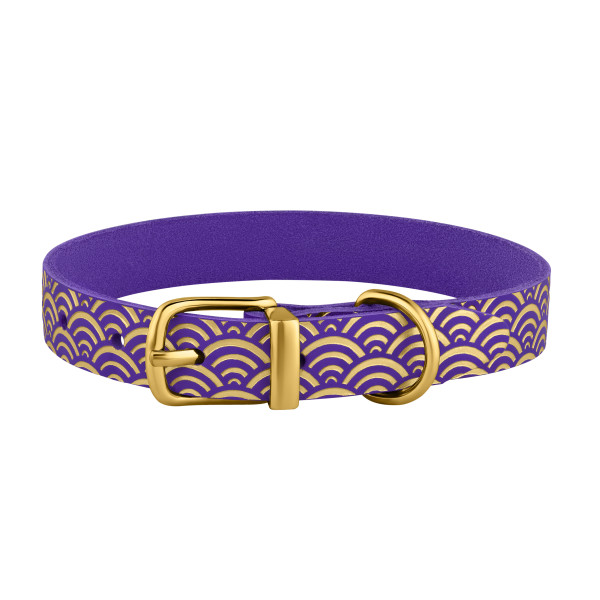 Нашийник для Собак шкіряний Classic одинарний з золотим тисненням Море Фіолетовий