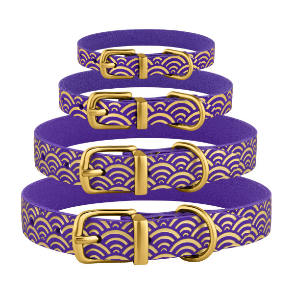Нашийник для Собак шкіряний Classic одинарний з золотим тисненням Море Фіолетовий