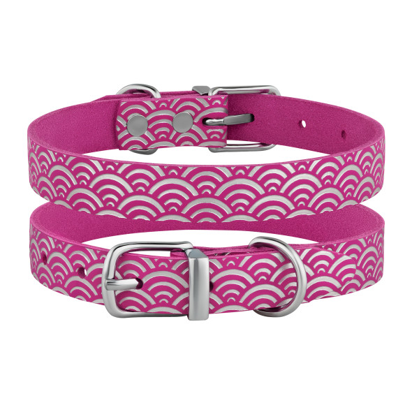 Нашийник для Собак шкіряний Classic одинарний з срібним тисненням Море Рожевий