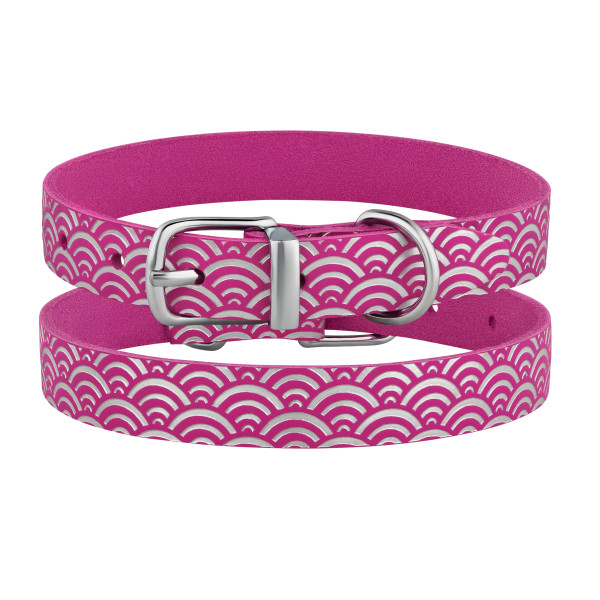 Нашийник для Собак шкіряний Classic одинарний з срібним тисненням Море Рожевий