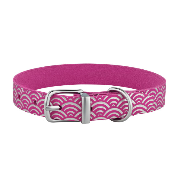 Нашийник для Собак шкіряний Classic одинарний з срібним тисненням Море Рожевий