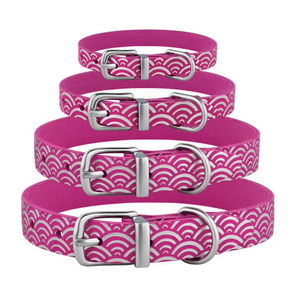 Нашийник для Собак шкіряний Classic одинарний з срібним тисненням Море Рожевий