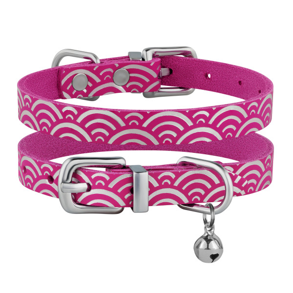 Нашийник для Котів шкіряний Classic одинарний з срібним тисненням Море Рожевий