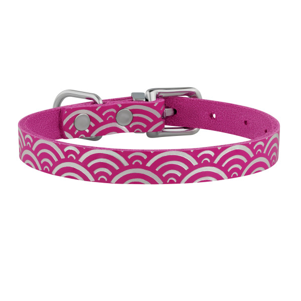 Нашийник для Котів шкіряний Classic одинарний з срібним тисненням Море Рожевий
