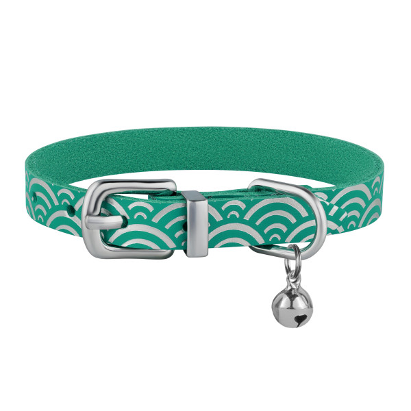 Нашийник для Котів шкіряний Classic одинарний з срібним тисненням Море Бірюзовий