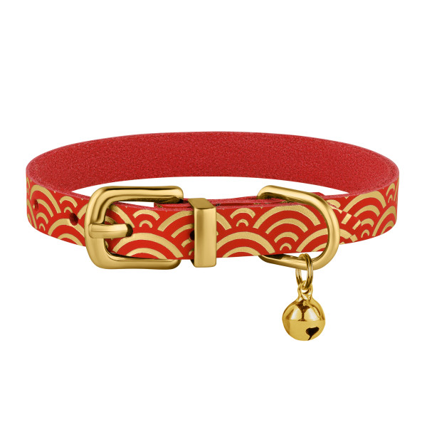 Нашийник для Котів шкіряний Classic одинарний з золотим тисненням Море Червоний