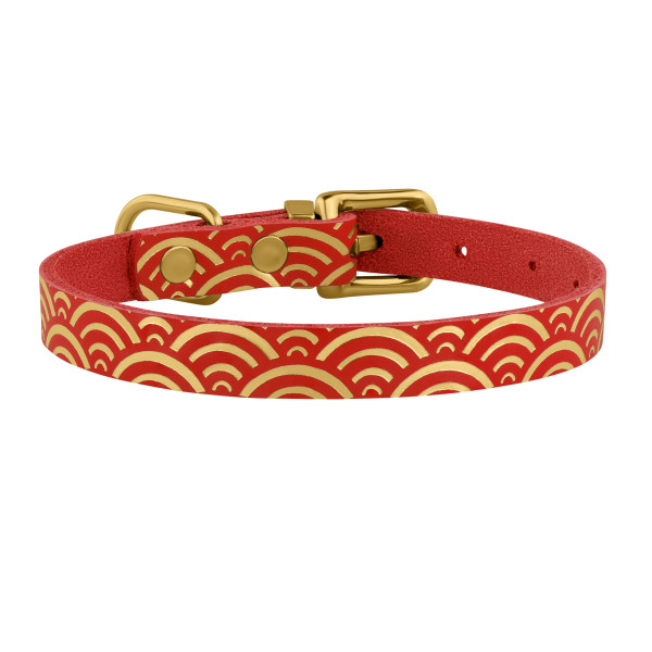 Нашийник для Котів шкіряний Classic одинарний з золотим тисненням Море Червоний
