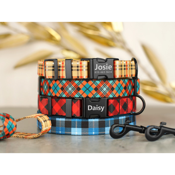 Нашийник для собак BronzeDog Urban нейлоновий Клітинка Помаранчовий