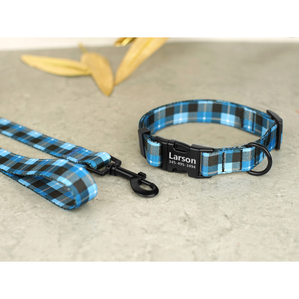 Нашийник для собак BronzeDog Urban нейлоновий Клітинка Синій