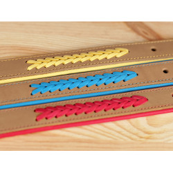 Нашийник для собак шкіряний BronzeDog підклеєний плетений Бежевий хром Червоний