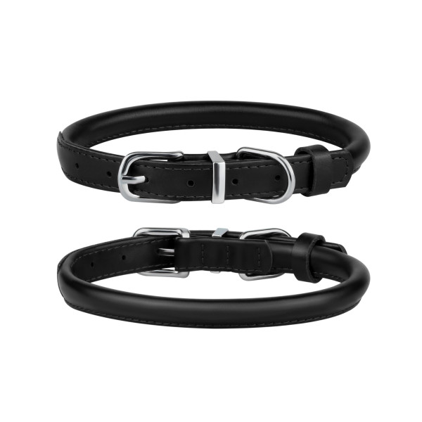 Нашийник для собак BronzeDog круглий шкіряний Чорний