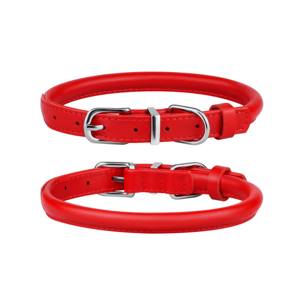 Нашийник для собак BronzeDog круглий шкіряний Червоний
