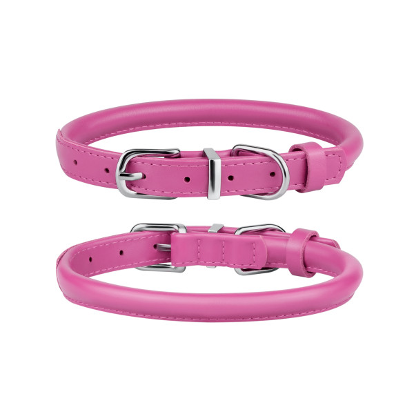 Нашийник для собак BronzeDog круглий шкіряний Рожевий