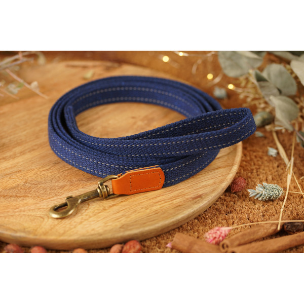 Повідець для собак BronzeDog Брезент з карабіном Antiq Синій