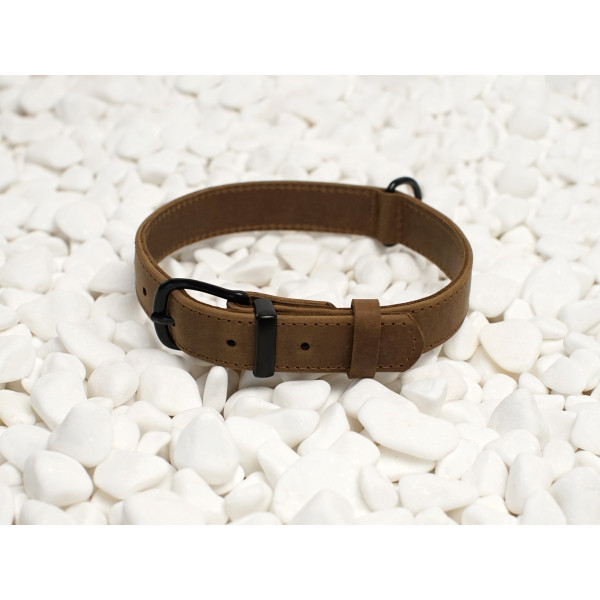 Нашийник для собак BronzeDog Crazy шкіряний плоский Олива