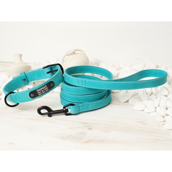 Повідець для собак BronzeDog Crazy шкіряний плоский Ментол