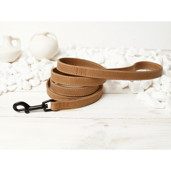 Повідець для собак BronzeDog Crazy шкіряний плоский Бежевий