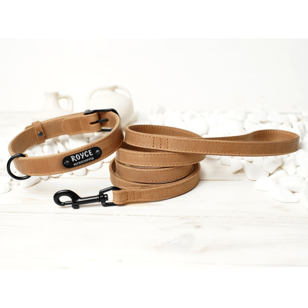 Повідець для собак BronzeDog Crazy шкіряний плоский Бежевий