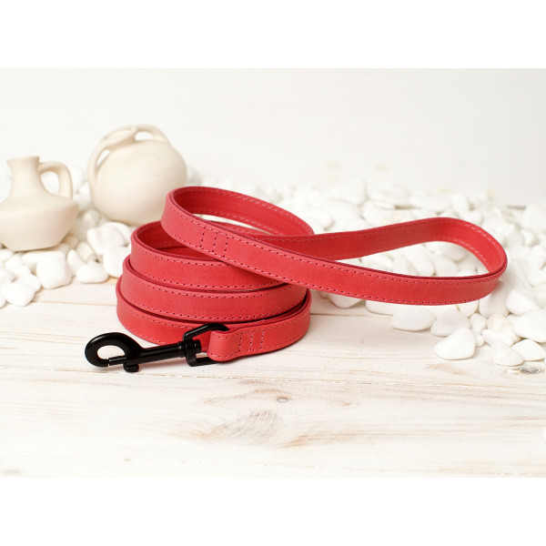 Повідець для собак BronzeDog Crazy шкіряний плоский Рожевий