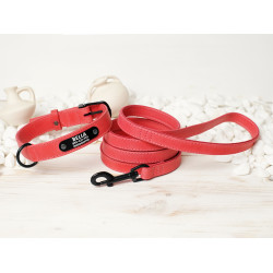 Повідець для собак BronzeDog Crazy шкіряний плоский Рожевий