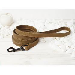 Повідець для собак BronzeDog Crazy шкіряний плоский Олива