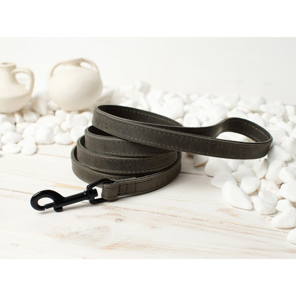 Повідець для собак BronzeDog Crazy шкіряний плоский Графіт