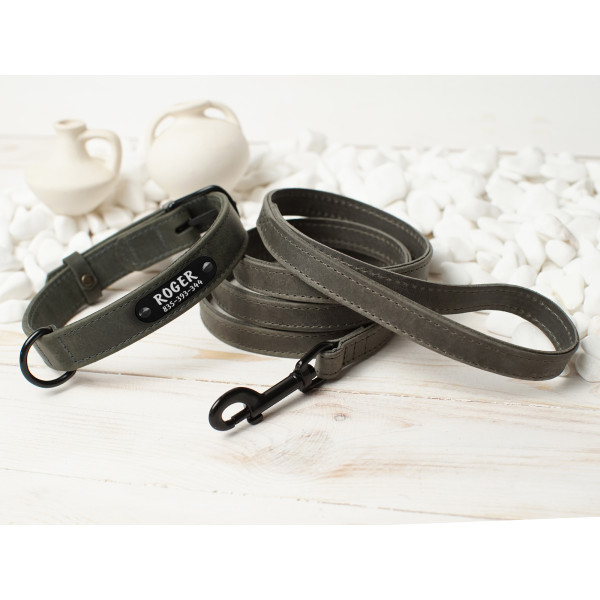 Повідець для собак BronzeDog Crazy шкіряний плоский Графіт