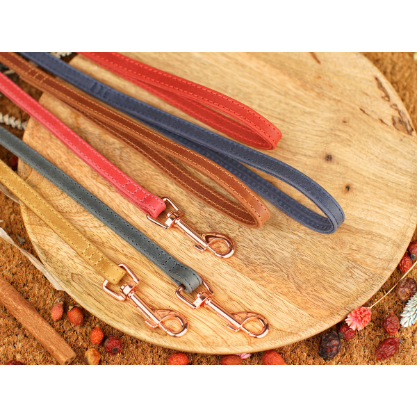 Повідець для собак BronzeDog Crazy шкіряний рожеве золото Темно-Синій