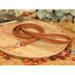 Повідець для собак BronzeDog Crazy шкіряний рожеве золото Коньяк