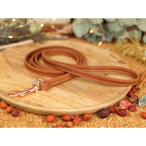 Повідець для собак BronzeDog Crazy шкіряний рожеве золото Коньяк