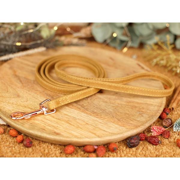 Повідець для собак BronzeDog Crazy шкіряний рожеве золото Гірчиця