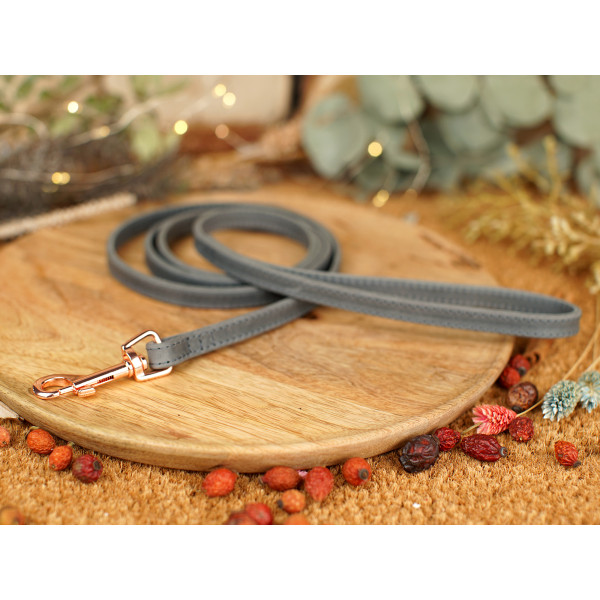 Повідець для собак BronzeDog Crazy шкіряний рожеве золото Денім