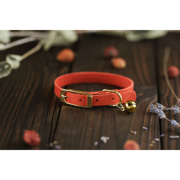 Нашийник для Котів BronzeDog Crazy шкіряний з золотим дзвіночком Червоний