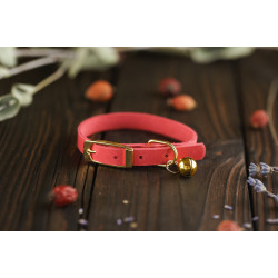 Нашийник для Котів BronzeDog Crazy шкіряний з золотим дзвіночком Рожевий