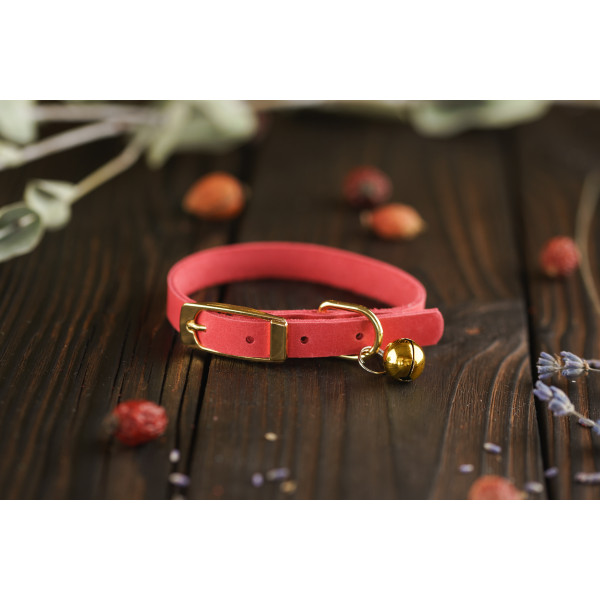 Нашийник для Котів BronzeDog Crazy шкіряний з золотим дзвіночком Рожевий