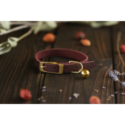 Нашийник для Котів BronzeDog Crazy шкіряний з золотим дзвіночком Бордо