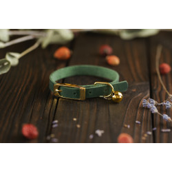 Нашийник для Котів BronzeDog Crazy шкіряний з золотим дзвіночком Зелений