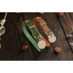 Нашийник для Котів BronzeDog Crazy шкіряний з золотим дзвіночком Коньяк