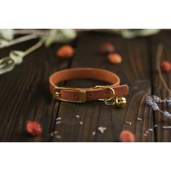 Нашийник для Котів BronzeDog Crazy шкіряний з золотим дзвіночком Коньяк