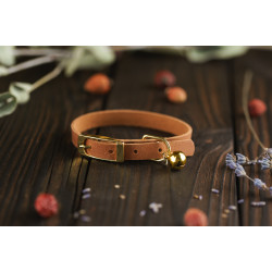 Нашийник для Котів BronzeDog Crazy шкіряний з золотим дзвіночком Світло-Коричневий
